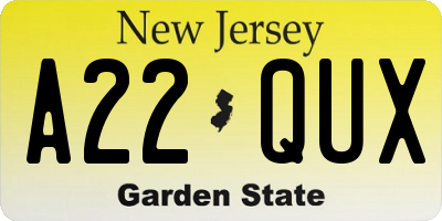 NJ license plate A22QUX