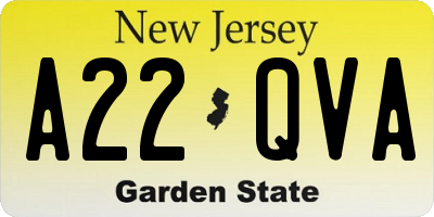 NJ license plate A22QVA