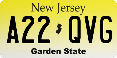 NJ license plate A22QVG