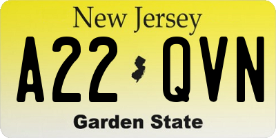 NJ license plate A22QVN