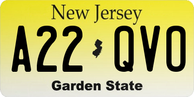 NJ license plate A22QVO
