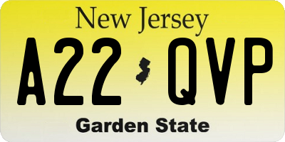 NJ license plate A22QVP