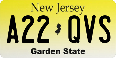 NJ license plate A22QVS
