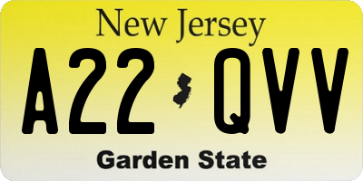 NJ license plate A22QVV