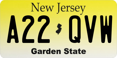 NJ license plate A22QVW