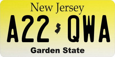 NJ license plate A22QWA