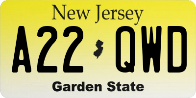 NJ license plate A22QWD
