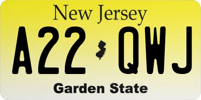 NJ license plate A22QWJ