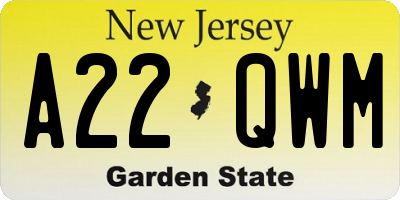 NJ license plate A22QWM
