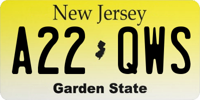 NJ license plate A22QWS