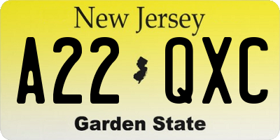 NJ license plate A22QXC