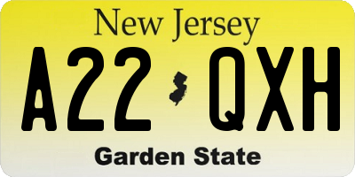 NJ license plate A22QXH