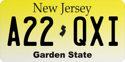NJ license plate A22QXI