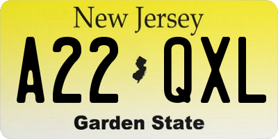 NJ license plate A22QXL