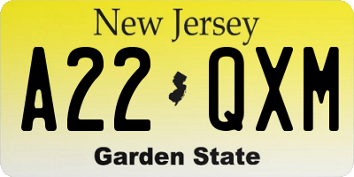 NJ license plate A22QXM