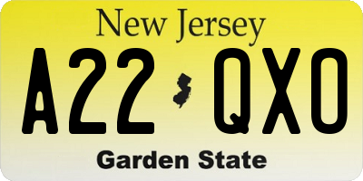 NJ license plate A22QXO