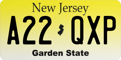 NJ license plate A22QXP