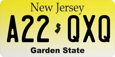 NJ license plate A22QXQ