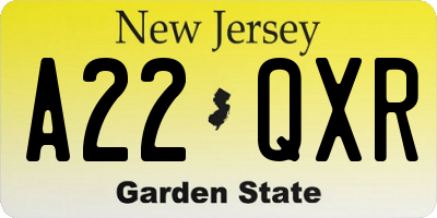 NJ license plate A22QXR