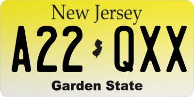 NJ license plate A22QXX