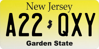 NJ license plate A22QXY