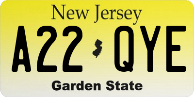 NJ license plate A22QYE