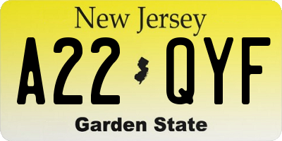 NJ license plate A22QYF