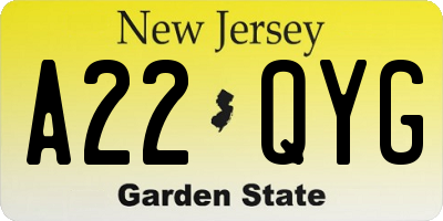 NJ license plate A22QYG