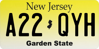 NJ license plate A22QYH
