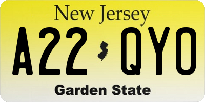 NJ license plate A22QYO
