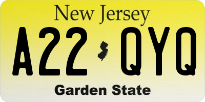 NJ license plate A22QYQ