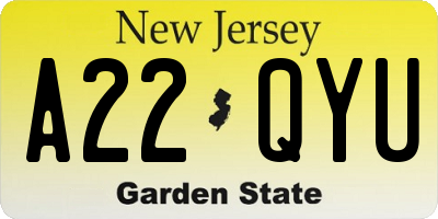 NJ license plate A22QYU