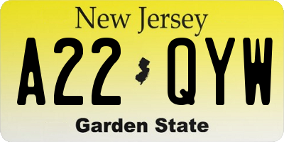 NJ license plate A22QYW