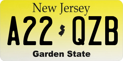 NJ license plate A22QZB
