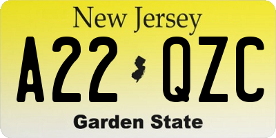 NJ license plate A22QZC