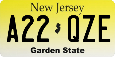 NJ license plate A22QZE
