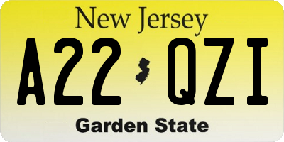 NJ license plate A22QZI