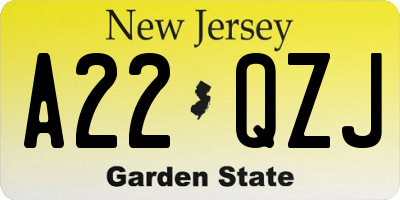 NJ license plate A22QZJ