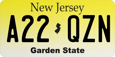 NJ license plate A22QZN