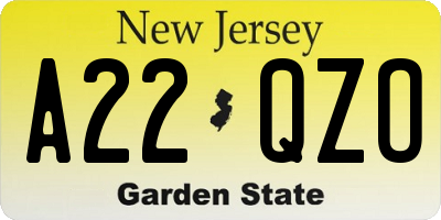 NJ license plate A22QZO