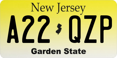 NJ license plate A22QZP