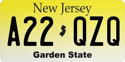 NJ license plate A22QZQ