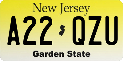 NJ license plate A22QZU