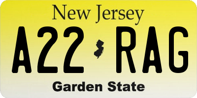 NJ license plate A22RAG