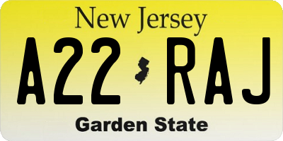 NJ license plate A22RAJ
