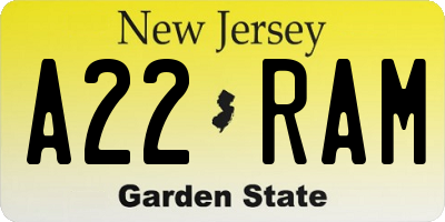 NJ license plate A22RAM