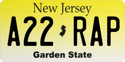 NJ license plate A22RAP