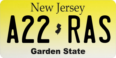 NJ license plate A22RAS