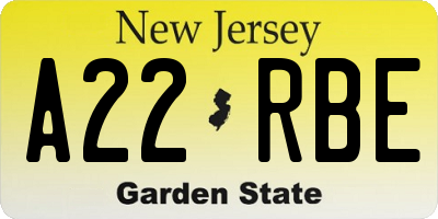 NJ license plate A22RBE