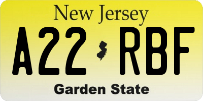 NJ license plate A22RBF